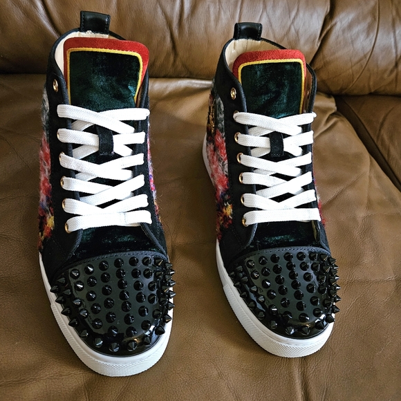 Women's Christian Louboutin Multicolor Velvet Wool Designer Sneakers Size 8 US - Picture 7 of 16